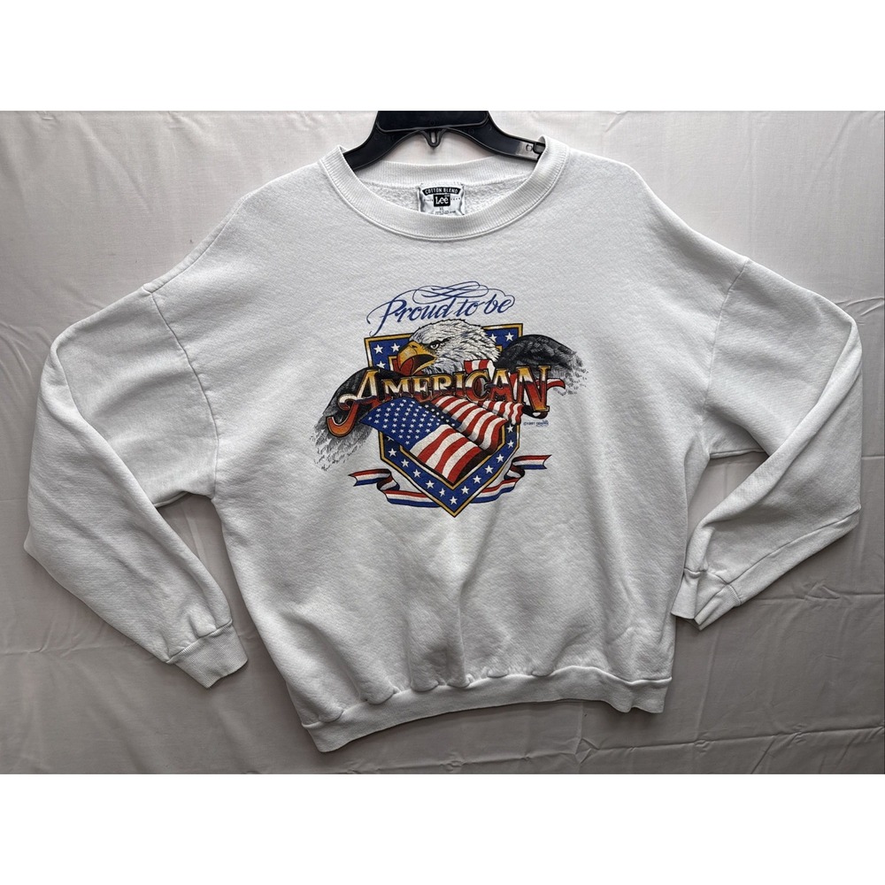 Vintage LEE Sweatshirt Mens Extra Large XL White‎ Made in USA American Pride 90s
